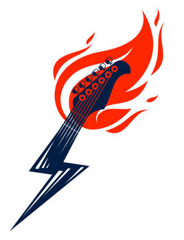 Canvastavla Electric guitar headstock on fire in