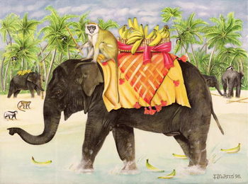 Canvastavla Elephants with Bananas, 1998
