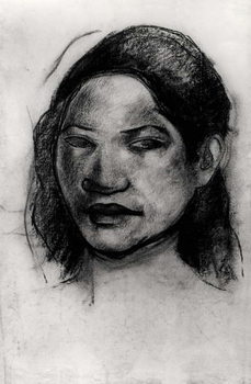Canvastavla Head of a Tahitian (charcoal on paper)