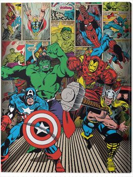 Canvastavla Marvel Comics - Here Come the Heroes