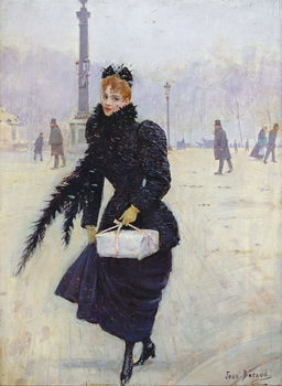 Canvastavla Parisian woman in the Place de la Concorde, c.1890