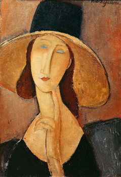 Canvastavla Portrait of Jeanne Hebuterne in a large hat