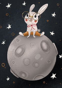 Canvastavla Rabbit on the moon