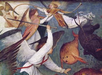 Canvastavla The Fall of the Rebel Angels, detail of angels fighting and playing music