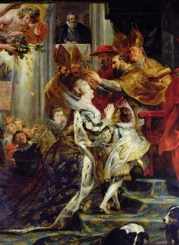 Canvastavla The Medici Cycle: The Coronation of Marie de Medici  at St. Denis, detail of the crowning