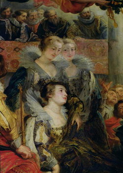 Canvastavla The Medici Cycle: The Coronation of Marie de Medici  at St. Denis, detail of the Princesses of Guemenee and Conti