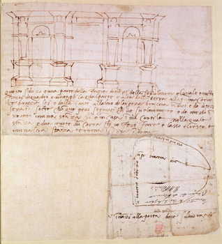 Canvastavla W.23r Architectural sketch with notes