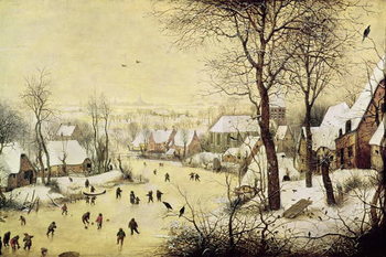 Canvastavla Winter Landscape with Skaters and a Bird Trap