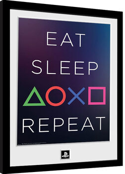 Gerahmte Poster Playstation - Eat Sleep Repeat