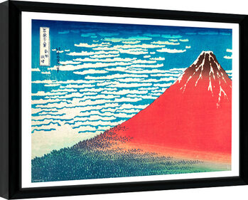 Indrammet plakat Hokusai - Red Fuji