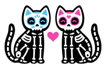 Samolepka Black skeleton cats couple with Mexican