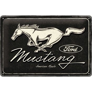 Metallschild Ford Mustang - Horse Logo Black