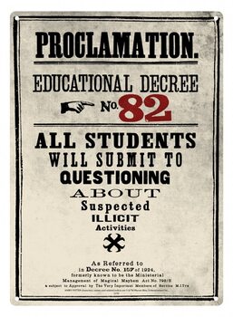 Metallschild Harry Potter - Decree 82