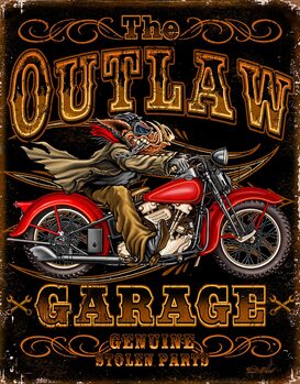 Metallschild Outlaw Garage Bikes
