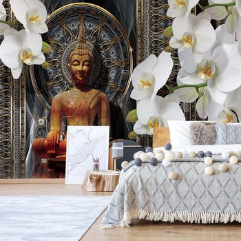 Ταπετσαρία τοιχογραφία  Buddha Zen Flowers Orchids Mandala