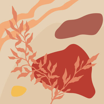 Print op canvas Abstract botanical background with shapes and lines in orange, red and beige colors. Concept vector art
