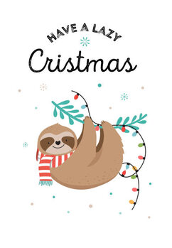 Obraz na plátne Cute sloths, funny Christmas illustrations with