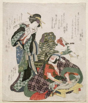 Print op canvas Ichikawa Danjuro and Ichikawa Monnosuke as Jagekiyo and Iwai Kumesaburo