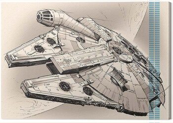 Print op canvas Star Wars Episode VII - Millennium Falcon Pencil Art