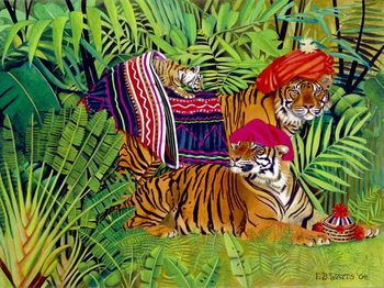 Obraz na plátne Tiger family with Thai Clothes, 2004