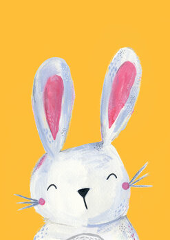 Print op canvas Woodland bunny on mustard
