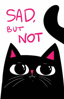 Schilderij op canvas Black Cat with grumpy face. saying
