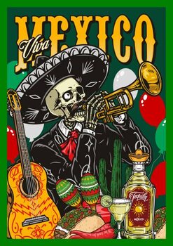 Schilderij op canvas Colorful poster with Mexican musician