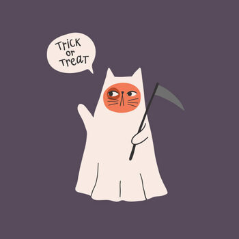 Schilderij op canvas Cute ghost cat vector illustration. Funny