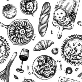 Schilderij op canvas French food seamless pattern