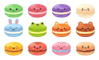 Schilderij op canvas Kawaii macaron. Cute animal macarons, french