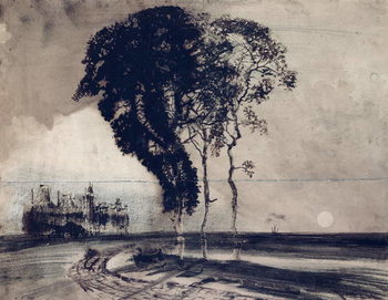 Schilderij op canvas Landscape with Three Trees, 1850