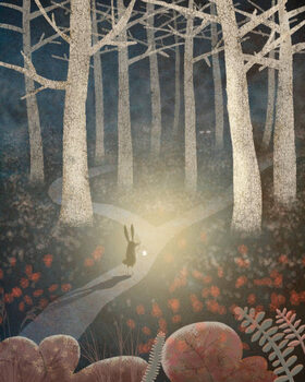 Schilderij op canvas Rabbit in the dark forest