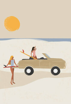 Schilderij op canvas Surfer girls checking the waves on