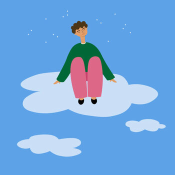 Schilderij op canvas The character sits on a cloud