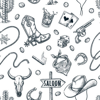 Schilderij op canvas Wild West seamless pattern. Vector hand