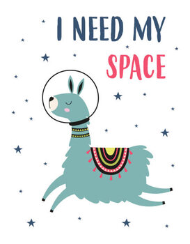 Tričko card of llama and space, vector illustration