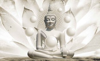Carta da parati Buddha Zen con Sfere e Fiore 3D