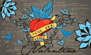Carta da parati Tatuaggio Old School Cuore Rondine