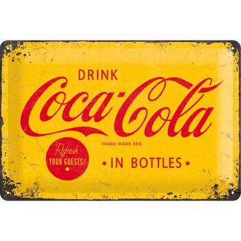 Cartel de metal Coca-Cola - Yellow logo