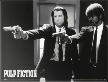 Cartel de metal Pulp Fiction - Black and White Guns