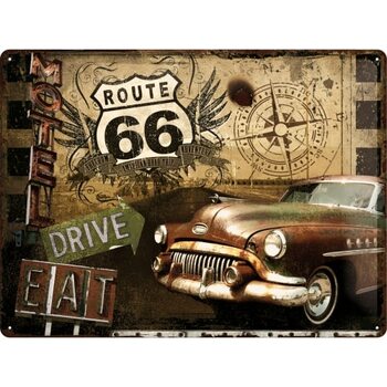 Cartel de metal Route 66 - Drive, Eat