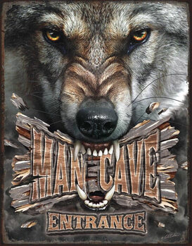 Cartello in metallo Man Cave Wolf