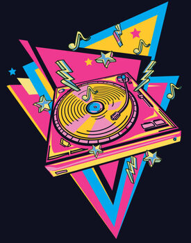 Autocolant Colorful musical turntable emblem 80s style design