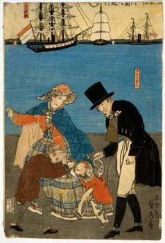 Obraz na plátně Europeans taking a walk in Yokohama, pub. 1871