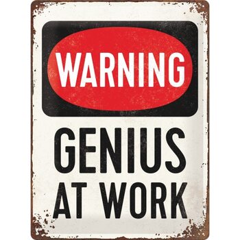 Fém tábla Warning! - Genius at Work