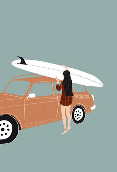 Tričko Flat illustration of surfer girl holding