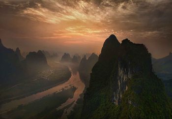 Dawn At Li River Fotobehang