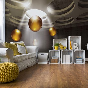Fotomural 3D Modern Design Gold Spheres