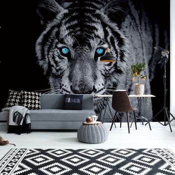 Fotomural Black And White Tiger Blue Eyes