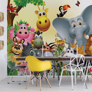 Fotomural Cartoon Animals Elephant Tiger Cow Pig